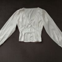 Дамска сатетена вталена риза с дълги буфан ръкави р-р S-M, снимка 3 - Ризи - 45478268