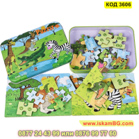 Детски пъзели в метална кутия в комплект от 4 бр. изработени от дърво - КОД 3606, снимка 5 - Игри и пъзели - 45055619