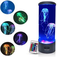 Настолна LED нощна лампа аквариум с медузи. С 16 различни цвята LED светлини, с дистанционно управле, снимка 3 - Лед осветление - 45676018