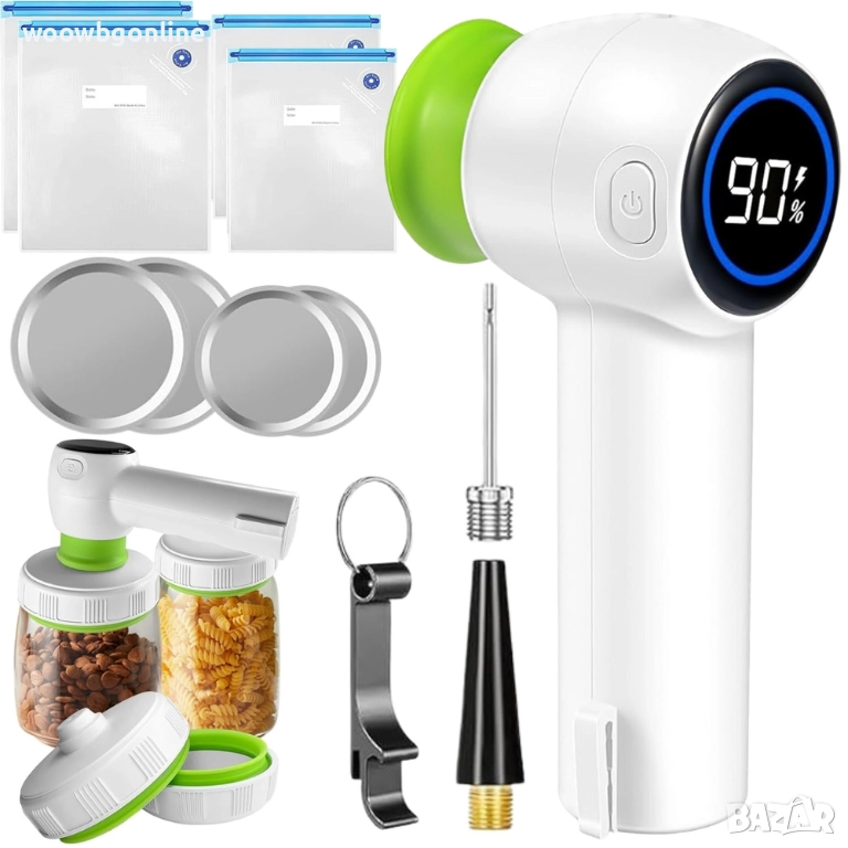 ВАКУУМНА ПОМПА ЗА ХРАНА – ЕЛЕКТРИЧЕСКА, МОБИЛНА И МНОГОФУНКЦИОНАЛНА + ТОРБИЧКИ И КАПАЦИ, снимка 1