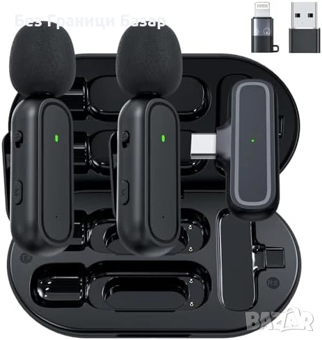 Нов Двоен безжичен микрофон Lavalier за Влог Запис Видео Интервюта, снимка 1