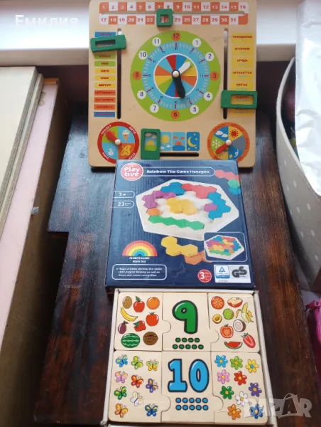 Образователни дървени пъзели, часовник и календар, снимка 1