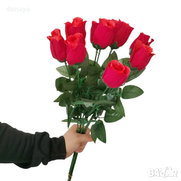 3752 Изкуствена червена роза за декорация, 65 см, снимка 1