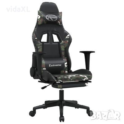 vidaXL Масажен гейминг стол с опора черно-камуфлаж изкуствена кожа(SKU:345468, снимка 1