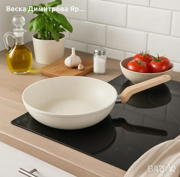 Тиган Уок Voltz Nice, 30x8.5см., Кован алуминий, Мраморно покр., Индукция, Кремав меланж, снимка 1