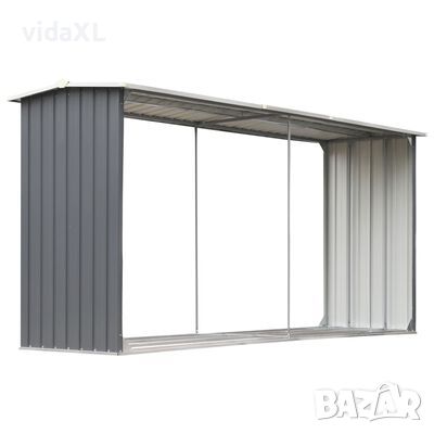 vidaXL Навес за дърва, поцинкована стомана, 330x92x153 см, сив（SKU:44860, снимка 1
