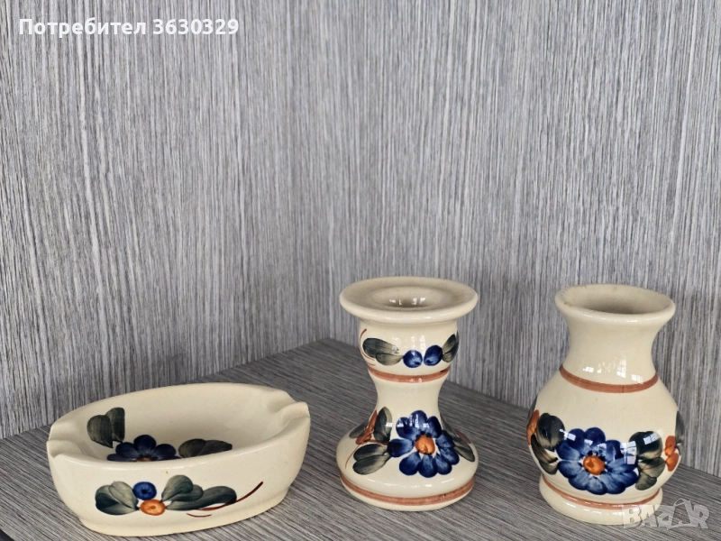 Комплект пепелник, свещник, вазичка, снимка 1
