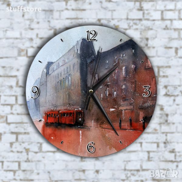 Стенен Часовник - Арт Старинен Град Ретро Трамвай, снимка 1