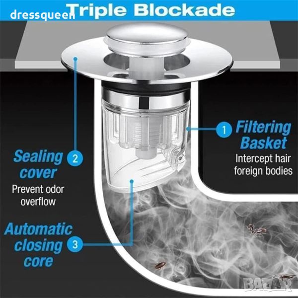 4303 Предпазител за канал против миризми и запушване 3 в 1, снимка 1