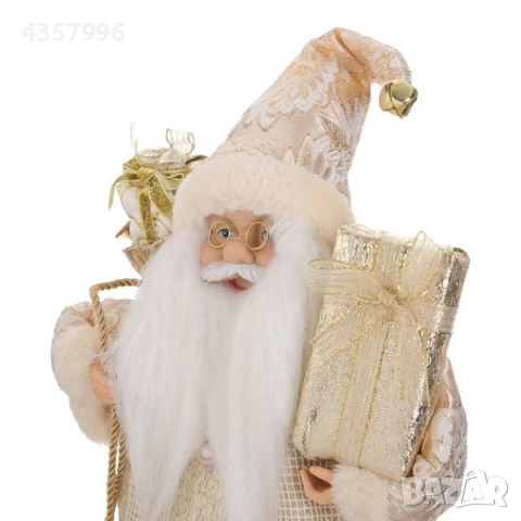 Коледна фигура Дядо Коледа с екрю облекло, подарък и чувал, 45cm, снимка 2 - Декорация за дома - 52394048