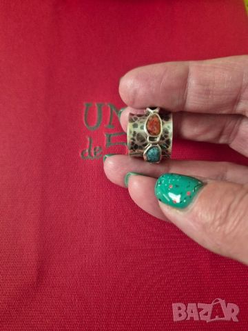 Сребърен пръстен с подвижна въртяща халка с камъни и перла, уникален бутиков дамски пръстен, снимка 7 - Пръстени - 46017791