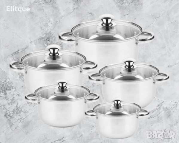 Комплект тенджери Rosberg R51210O10, включва-18/20/22/24/26см., Неръждаема стомана, снимка 2 - Съдове за готвене - 52745147
