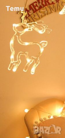 LED Завеса с коледни звезди, снежинки и елени, снимка 3 - Декорация за дома - 46439686