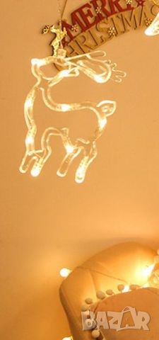 LED Завеса с коледни звезди, снежинки и елени, снимка 3 - Декорация за дома - 46439686