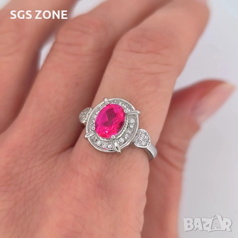 СРЕБЪРНА ВИСУЛКА С РОЗОВ ТОПАЗ, снимка 5 - Колиета, медальони, синджири - 52296051