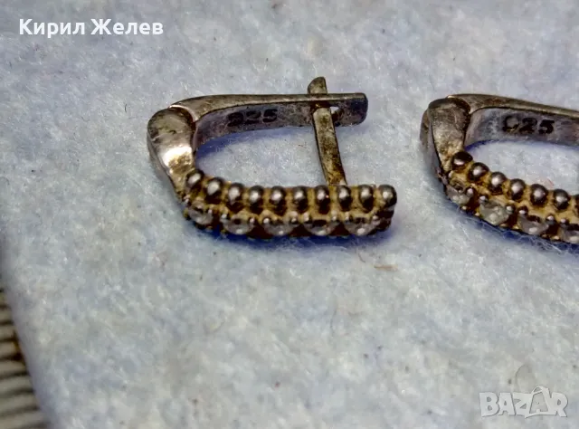 СТАРИ СКЪПОЦЕННИ АНГЛИЙСКИ СРЕБЪРНИ ОБЕЦИ СРЕБРО 925 с БЛЕСТЯЩИ ФАСЕТИРАНИ ЦИРКОНИ 32092, снимка 6 - Обеци - 49682571