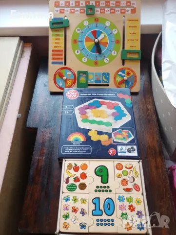 Образователни дървени пъзели, часовник и календар, снимка 1