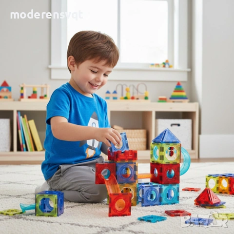 Магнитни блокчета 3D писта с топки 110 части, снимка 3 - Образователни игри - 53178942