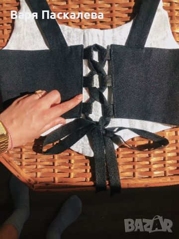 Черен дънков корсет Zara S, снимка 3 - Корсети, бюстиета, топове - 46350003