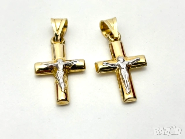 2 броя еднакви! Златни Кръстчета - 1,20 грама/двете/, 14К (проба 585), снимка 4 - Колиета, медальони, синджири - 54055360