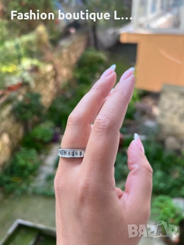 Сребрист дамски пръстен с блестящи камъчета ❤️, снимка 4 - Пръстени - 52413539