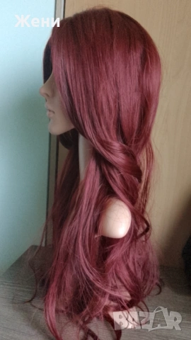 Дълга лейс фронт перука наситено бордо, снимка 6 - Аксесоари за коса - 54153902