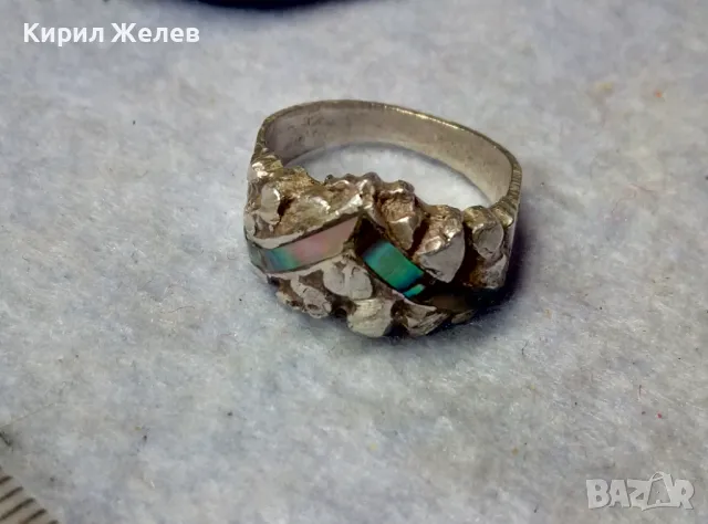 СТАР АРТ НУВО СТИЛ СРЕБЪРЕН ПРЪСТЕН СРЕБРО ВИСОКА ПРОБА ИНКРУСТИРАН РЪЧНО с КРАЛСКИ СЕДЕФ 41203, снимка 9 - Антикварни и старинни предмети - 50023756