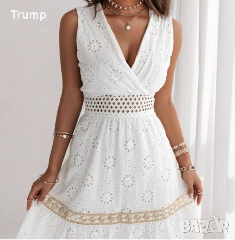 Елегантна рокля, бродерия цвят бял, снимка 2 - Рокли - 45714865