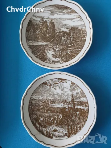2бр чинии Hutschenreuther Weinbaugebiete/Хюченройтер Бавария немска порцеланова чиния-картина