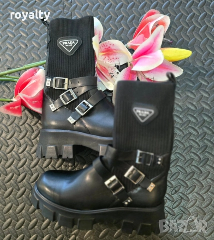 PRAD🅰️ Дамски Стилни Черни Боти , снимка 7 - Дамски боти - 52232052