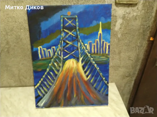 Картина пейзаж акрилни бои Мост -30х40см, снимка 3 - Картини - 50303486
