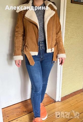 Дамско кожено яке кожух на ZARA / Зара от естествена кожа велур , снимка 4 - Якета - 51944731