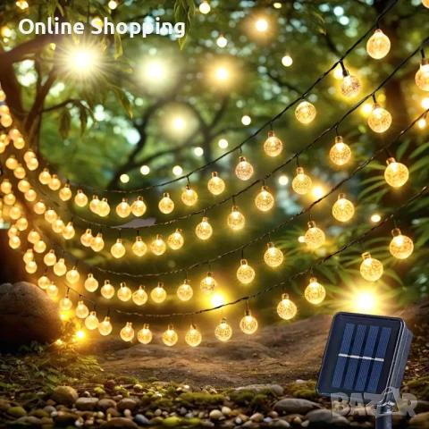 Соларни LED крушки тип гирлянд, външни лампи за двора, градината, терасата, снимка 2 - Лед осветление - 50463143