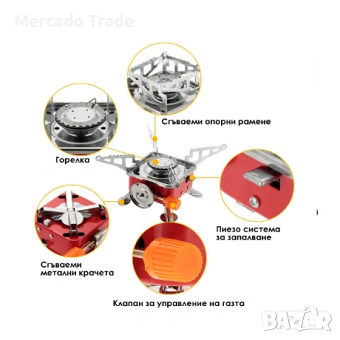 Мини газов котлон за къмпинг Mercado Trade, Преносим, Червен, снимка 4 - Газови котлони - 54284201