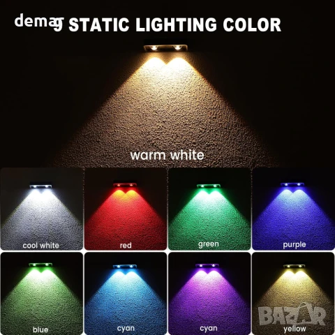 Соларни лампи за огради nibuuecer, 9 цвята и 11 режима на осветление, 60 лумена, 8 броя, снимка 2 - Соларни лампи - 50942812