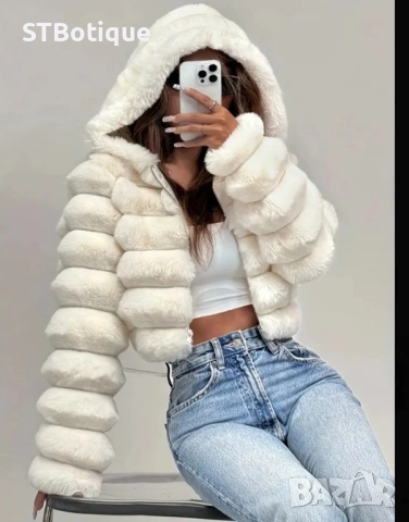 🧥 Елегантно дамско палто от изкуствена козина и качулка – STBoutique, снимка 7 - Якета - 51937982