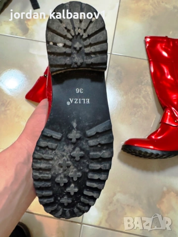 Подарявам - дамски червени лачени ботуши Елиза Eliza номер 36 стелка 23см. ток 3см., снимка 5 - Дамски ботуши - 53598657