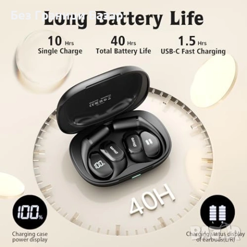 Нови Open Ear спортни слушалки с куки, 15mm драйвер, LED дисплей, ENC, снимка 4 - Bluetooth слушалки - 53569776