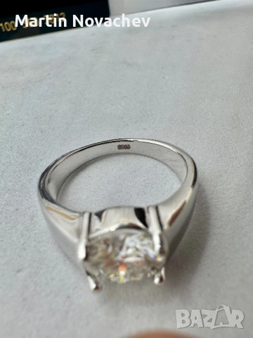 Сребърен пръстен с мойсанит (Диамант) 2 карата, снимка 7 - Пръстени - 53076774