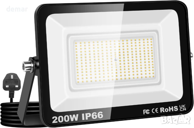Willpower Външен LED прожектор 200W 20000LM, с щепсел, 3000K топло бяло, снимка 1