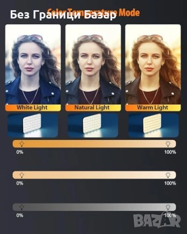 Нова селфи Портативна видео лампа 60 LED, 2500-6500K, 10 яркости, 2200mAh, снимка 6 - Чанти, стативи, аксесоари - 53692169