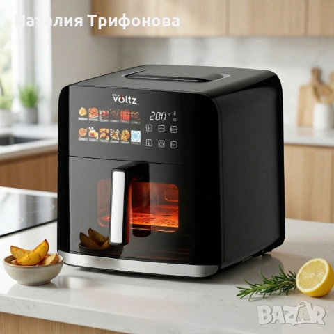 Еърфрайър Oliver Voltz OV51980CF, 1800W, 8 литра, Двоен нагревател, 12 Програми, LED дисплей и прозо, снимка 4 - Други стоки за дома - 54168879