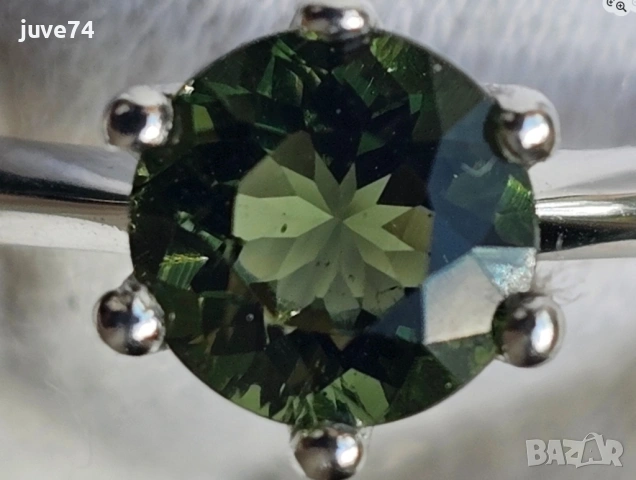 СРЕБЪРЕН ПРЪСТЕН С ФАСЕТИРАН МОЛДАВИТ (ЧЕХИЯ), снимка 3 - Пръстени - 53629913