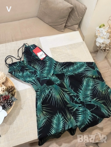 Дамска къса лятна ефирна плажна рокля сандали естествена кожа платформа очила , снимка 2 - Рокли - 51472008