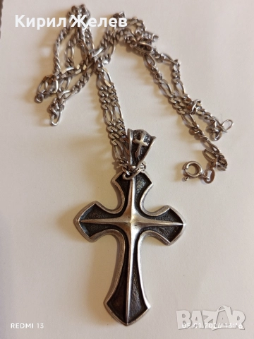 Сребърно колие с висулка кръст символ на духовна сила и закрила перфектно 18702