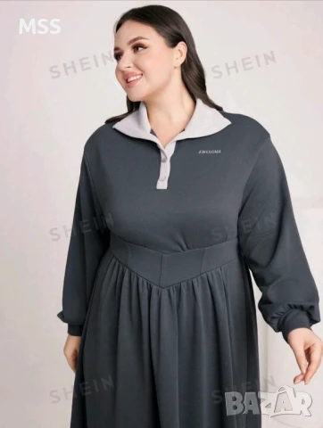 Спортно-елегантна рокля с яка и дълъг ръкав, снимка 3 - Рокли - 50599850