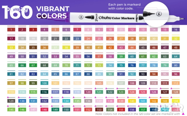 Ohuhu Maui Series маркери с два писеца тип четка и тънък писец, 160 цвята, снимка 13 - Ученически пособия, канцеларски материали - 52183232