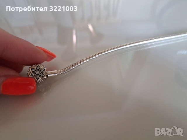 Сребърна гривна пандора снежинка, снимка 4 - Гривни - 54219060
