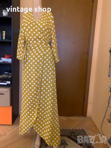 Рокля YAS  с десен точки в цввят горчица, размер M/L, снимка 5 - Рокли - 53811948
