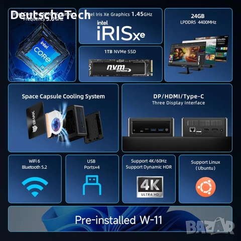 Топ цена! BMAX Mini PC i9-12900HK / 24GB LPDDR5 / 1TB SSD / Win 11 Pro, снимка 2 - Геймърски - 53262066